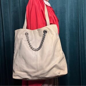 Elliot Lucas Cream Leather Bag with Gunmetal Chain Handles